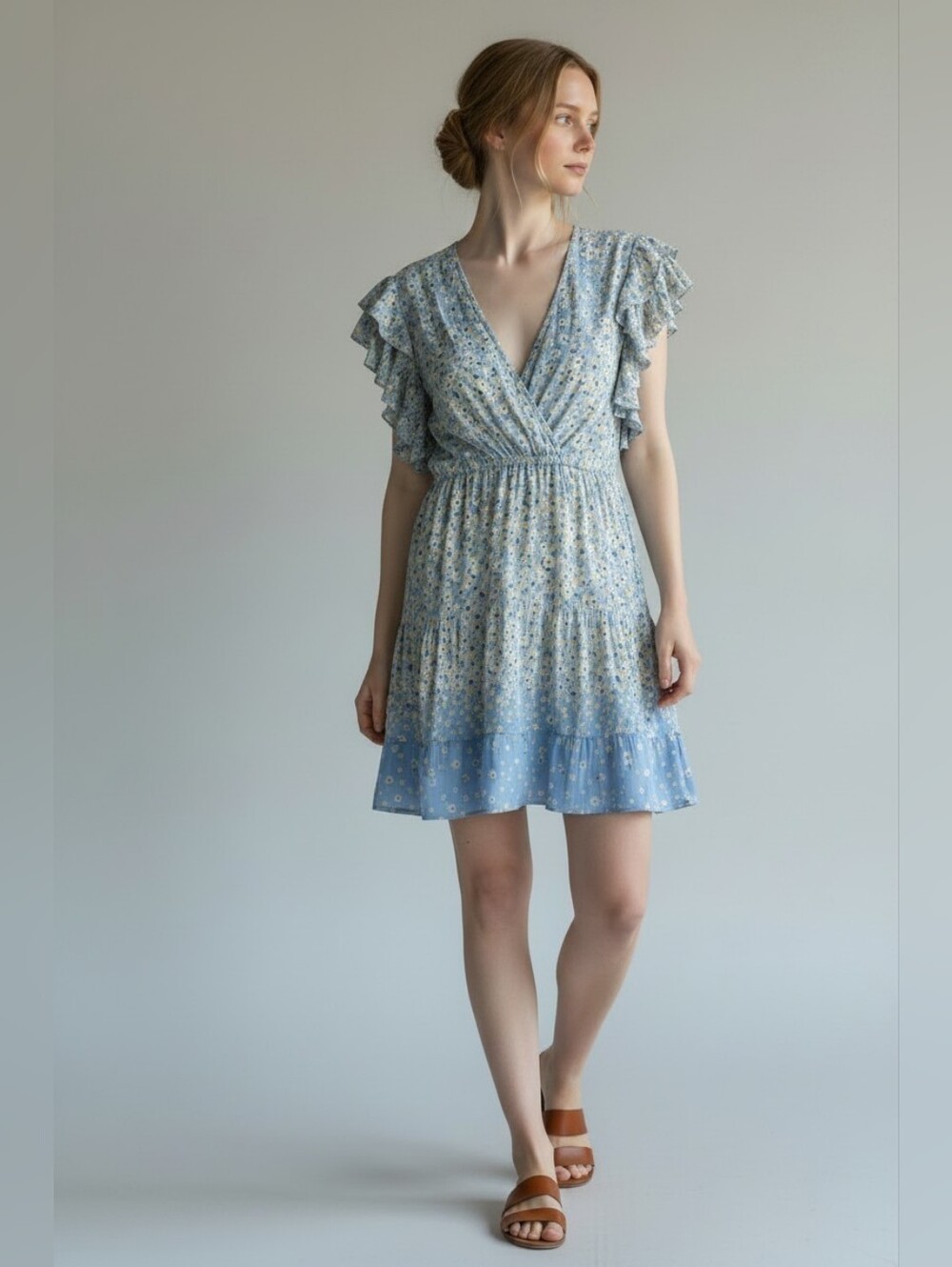 32 Angie Boho/cotttagecore Blue Floral Dress P2p17 L35